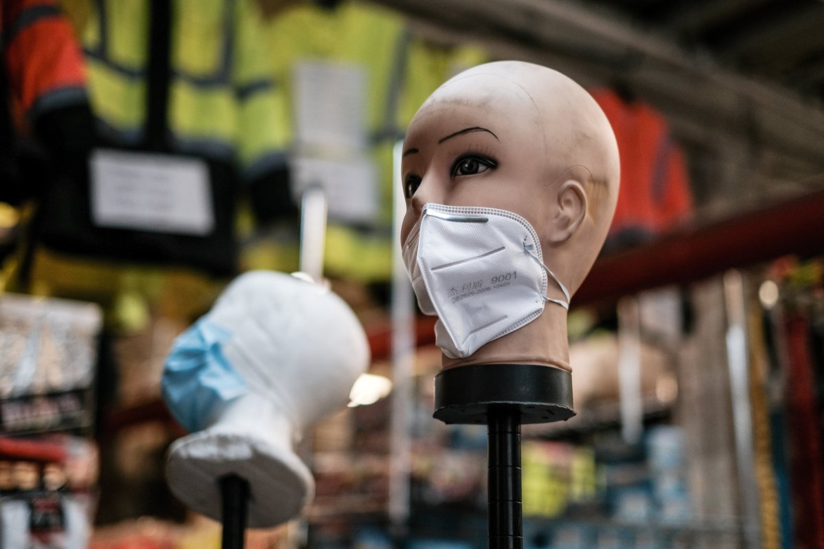 FILE PHOTO: A mannequin displays disposable face masks at a