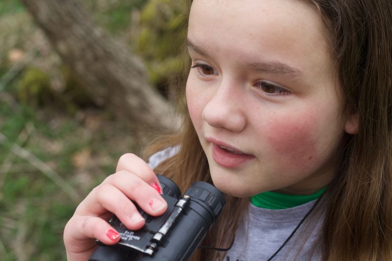 Jordan Miller, 11, birdwatches in her back yard in Manlius