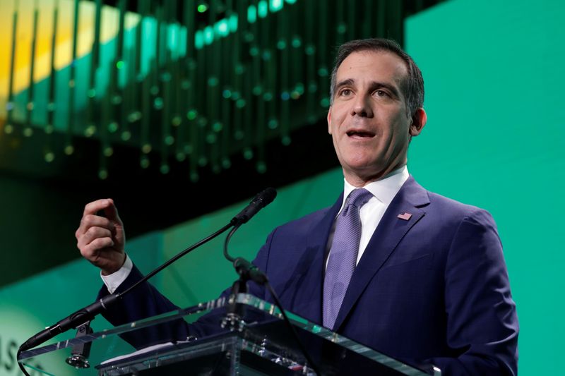 Los Angeles Mayor Eric Garcetti delivers remarks at The United