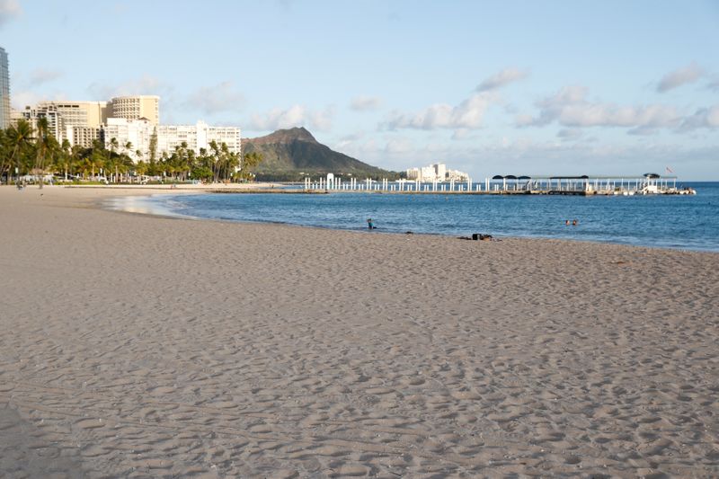 FILE PHOTO: Waikiki Beach is nearly empty due to the