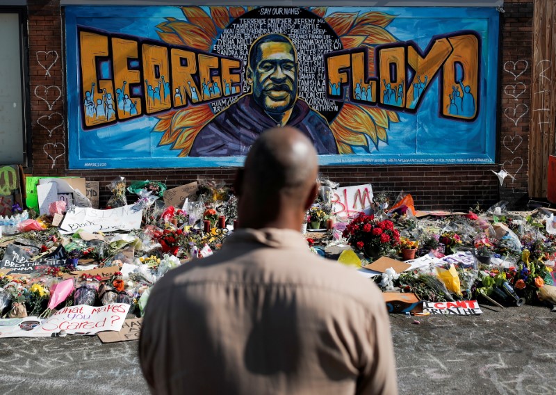 A makeshift memorial honoring George Floyd in Minneapolis