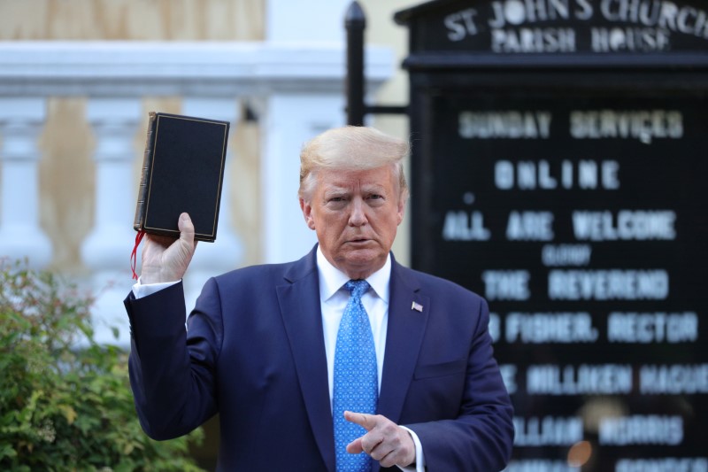 U.S. President Trump holds photo opportunity in front of St