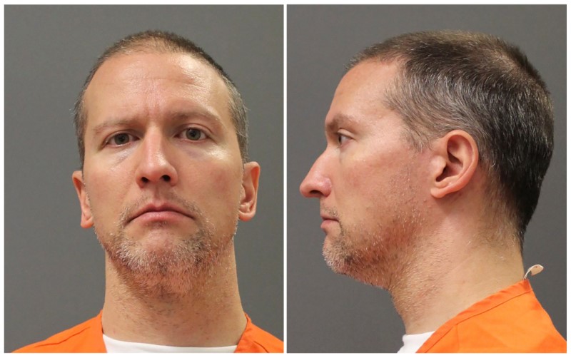 Former Minnesota police officer Derek Chauvin poses for a booking