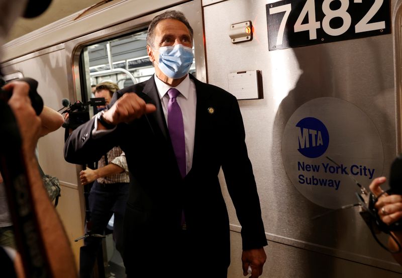 New York Governor Cuomo rides subway in Manhattan on first