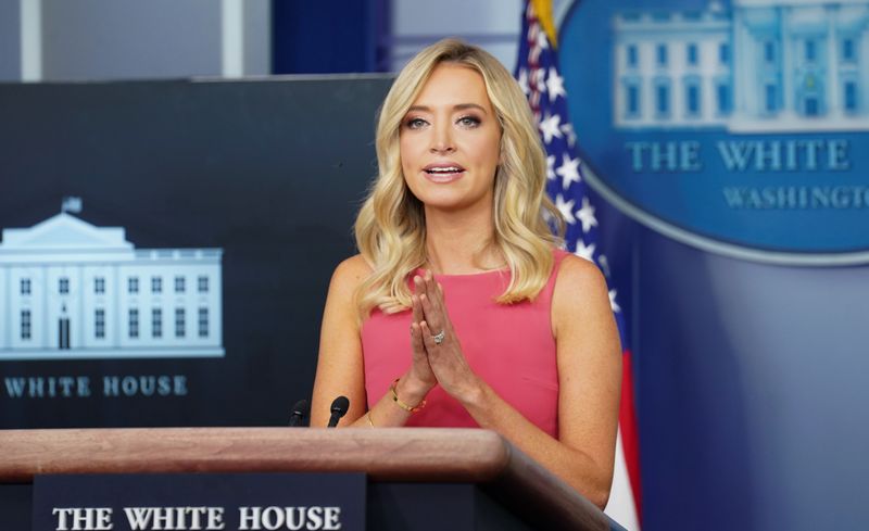 Kayleigh McEnany speaks at the White House in Washington