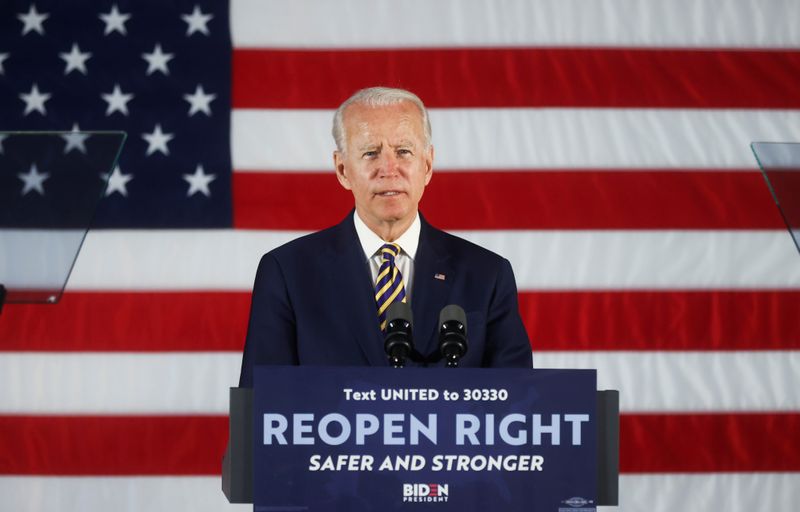 Democratic U.S. presidential candidate Biden speaks during campaign event in