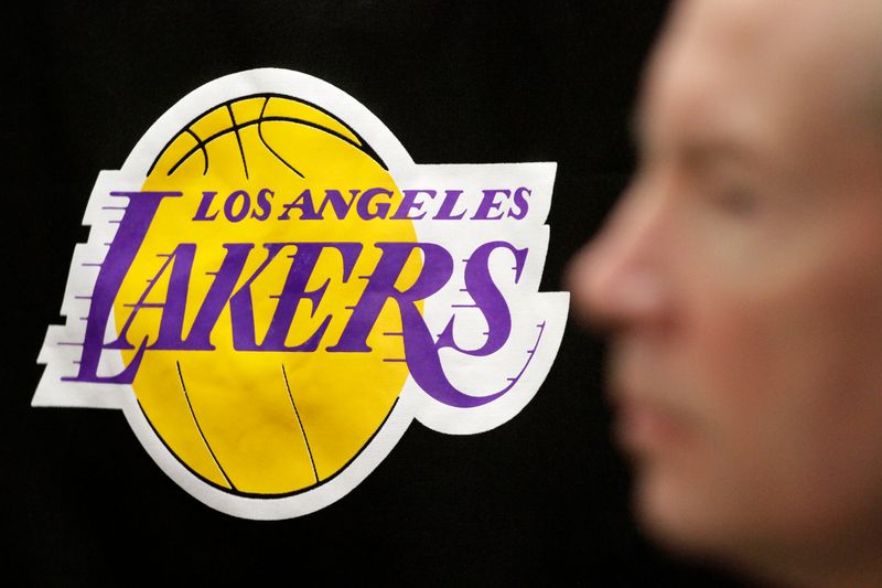 FILE PHOTO:  The Los Angeles Lakers logo is pictured