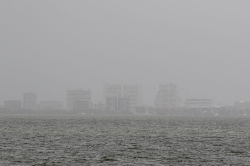 A general view of Cancun as dust carried by winds
