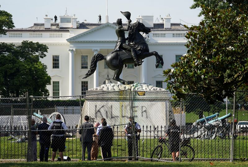 FILE PHOTO: Andrew Jackson statue with graffiti on it’s base