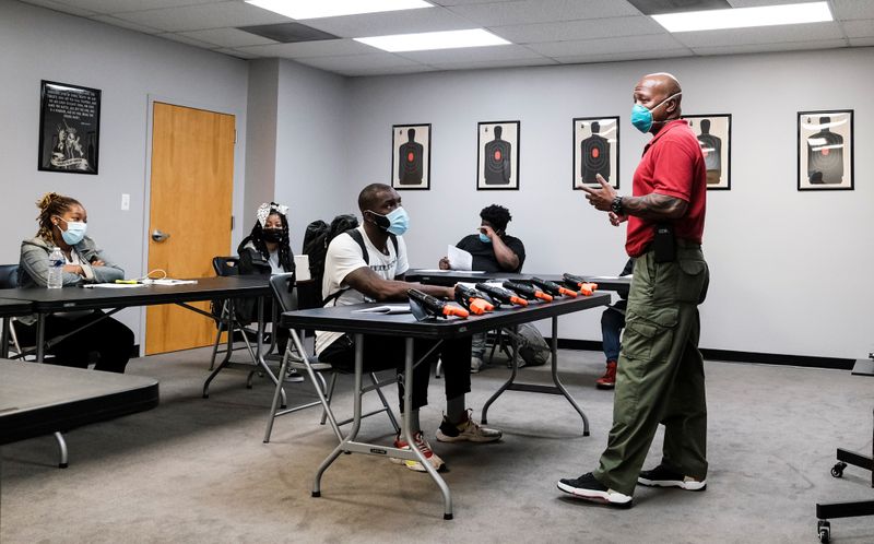 Former police Corporal Michael Brown holds a training session on