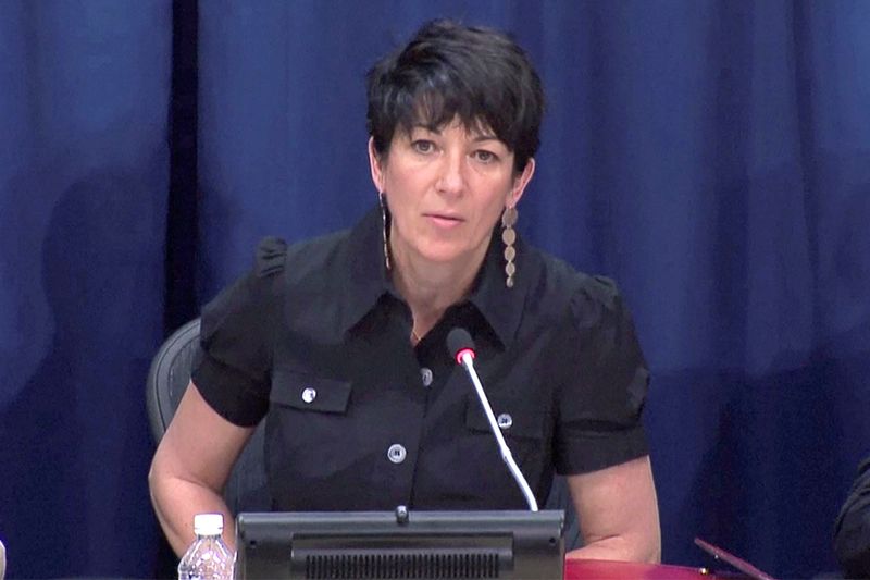 Ghislaine Maxwell speaks at a news conference at the United