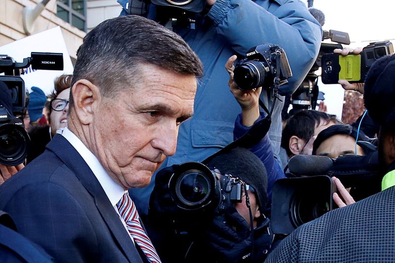FILE PHOTO: Former U.S. national security adviser Flynn departs after