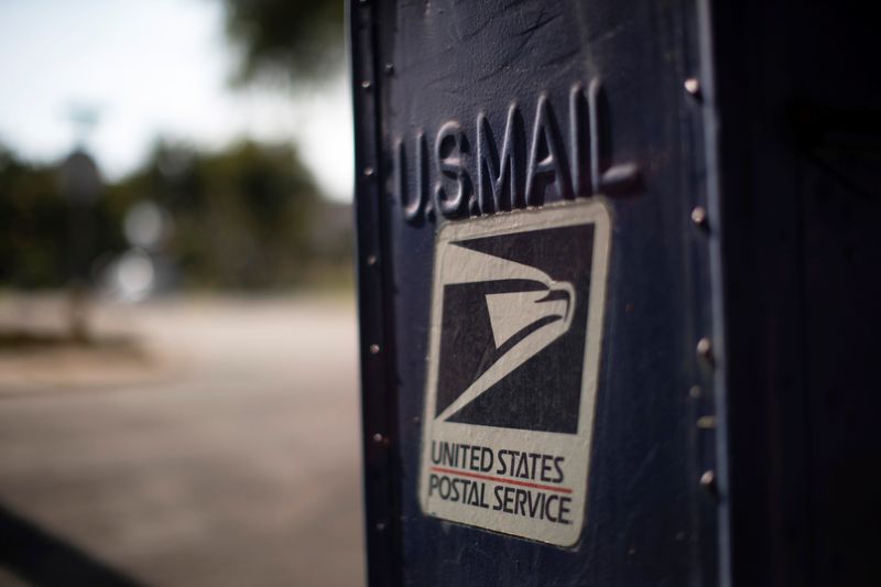 A United States Postal Service (USPS) mailbox is pictured in