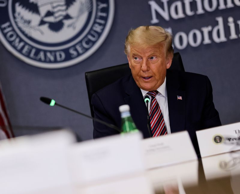 U.S. President Trump attends briefing on Hurricane Laura at FEMA