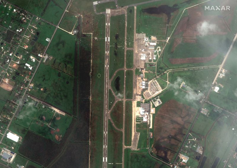 Satellite imagery showing Lake Charles regional airport after Hurricane Laura