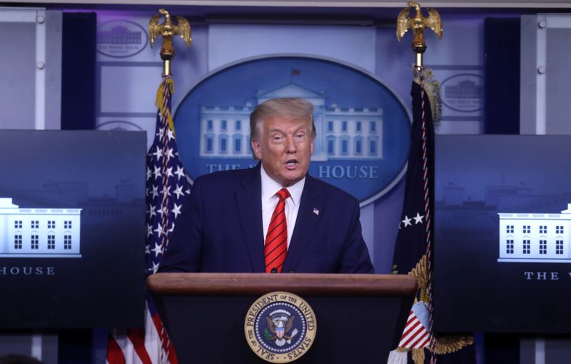 U.S. President Donald Trump conducts press conference in White House.
