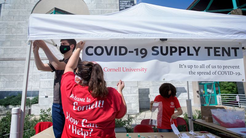 A “COVID-19 Supply Tent” is seen on Move In Day