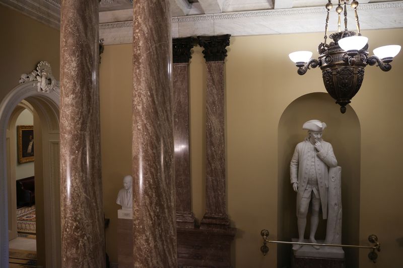 A hallway just off the U.S. Senate floor is empty