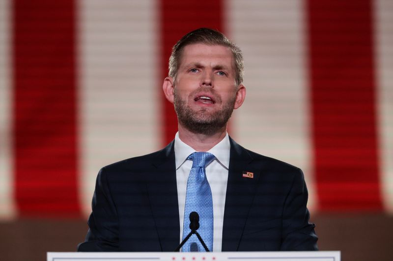 Eric Trump delivers a pre-recorded speech for the Republican National