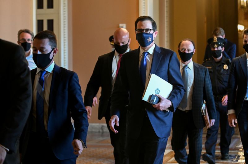 U.S. Treasury Secretary Mnuchin walks though the U.S. Capitol in