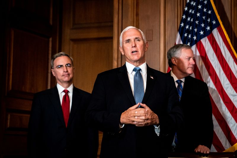 U.S. Vice President Mike Pence speaks during a meeting with