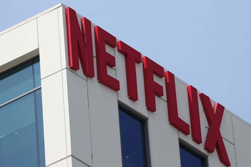 The Netflix logo is seen on their office in Hollywood,