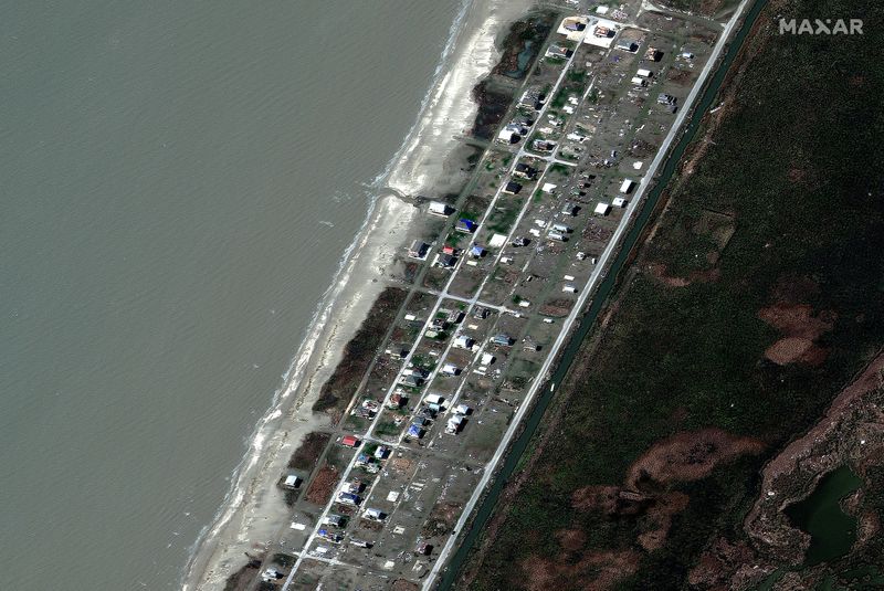 A satellite image shows damaged houses after Hurricane Delta in