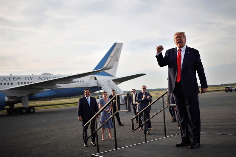 U.S. President Trump campaigns in Ocala International Airport, Florida