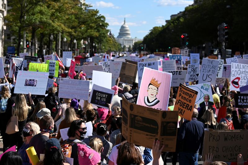 People participate in a nationwide protest against U.S. President Donald