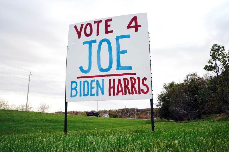 Handmade signs of support for U.S. Democratic presidential candidate Joe