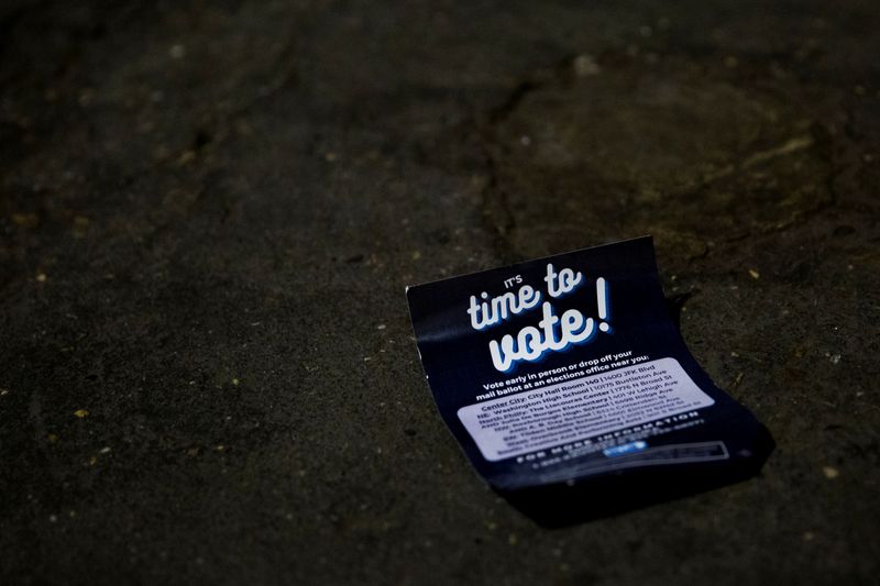 A voting flyer is seen on the ground at Philadelphia’s