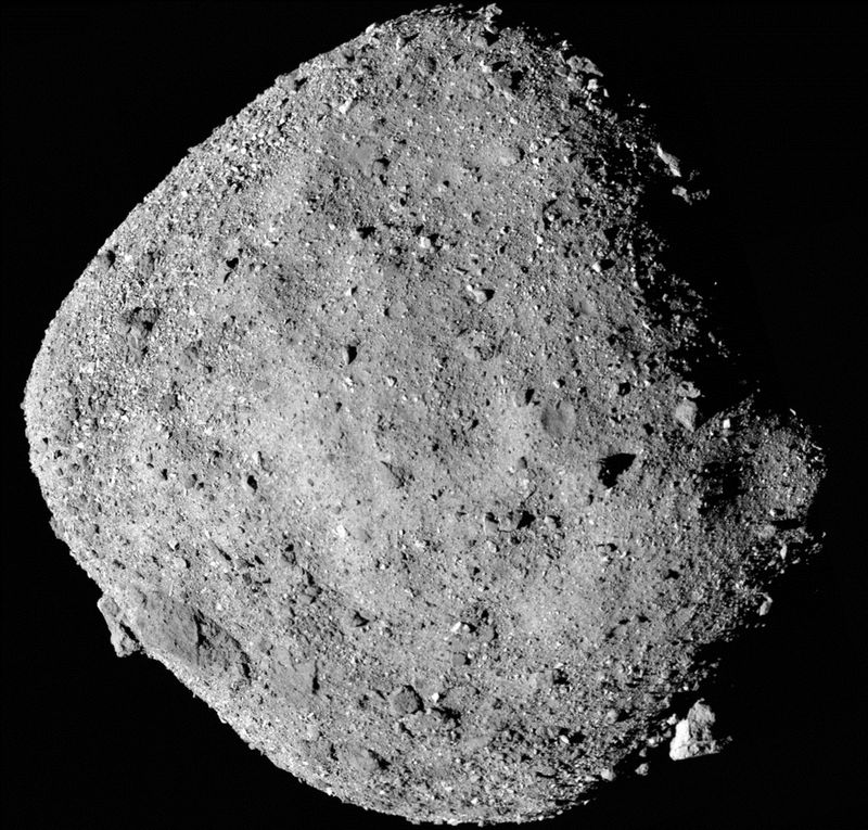 NASA handout of a mosaic image of asteroid Bennu composed
