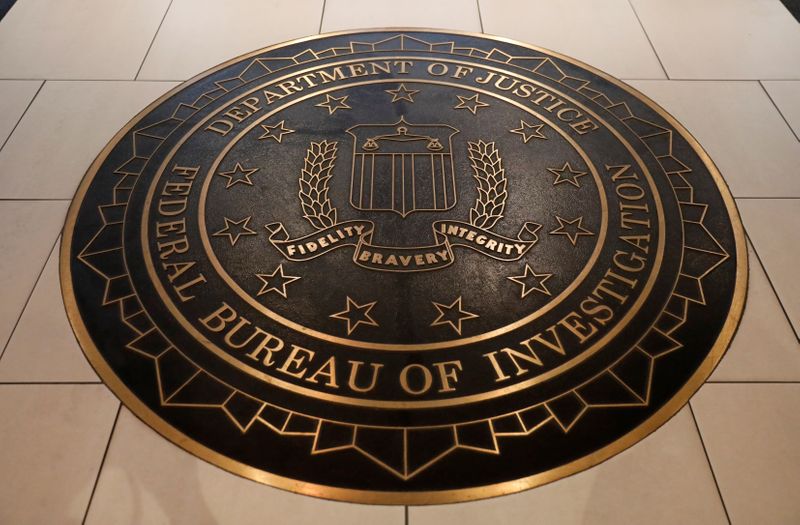 The Federal Bureau of Investigation seal is seen at FBI