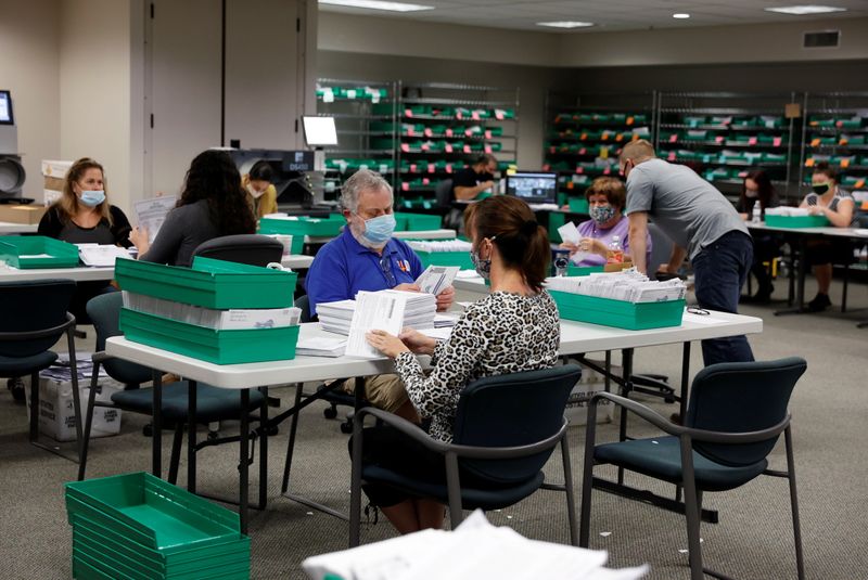 Mail-in ballots are counted in Lehigh County, Pennsylvania