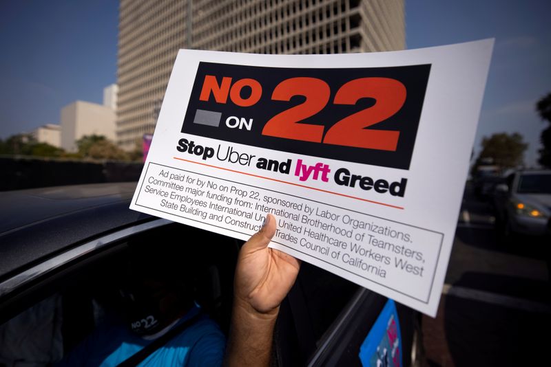 FILE PHOTO: App-based gig workers hold demonstration outside Los Angeles