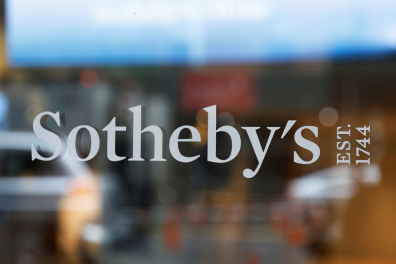 A sign marking Sotheby’s headquarters is seen on the Upper
