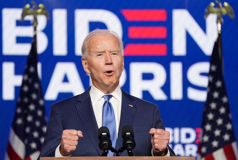 FILE PHOTO: Democratic Presidential Candidate Joe Biden makes address about