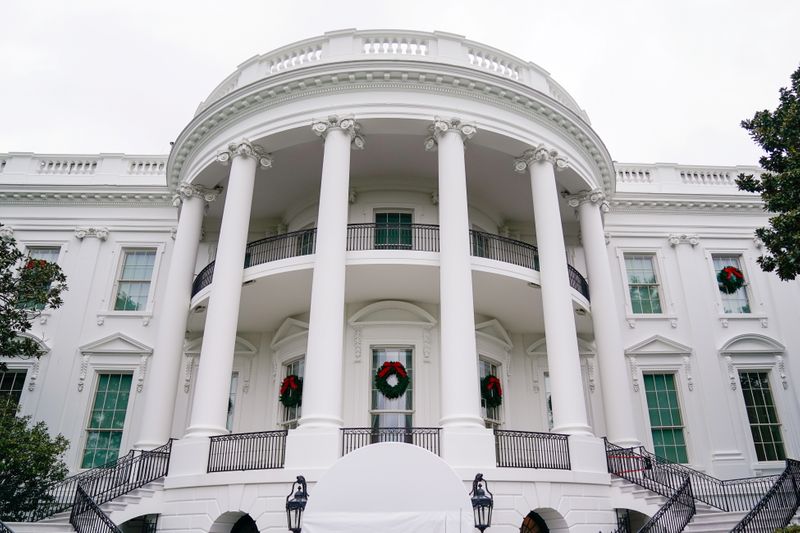 Christmas wreaths decorate the White House in Washington