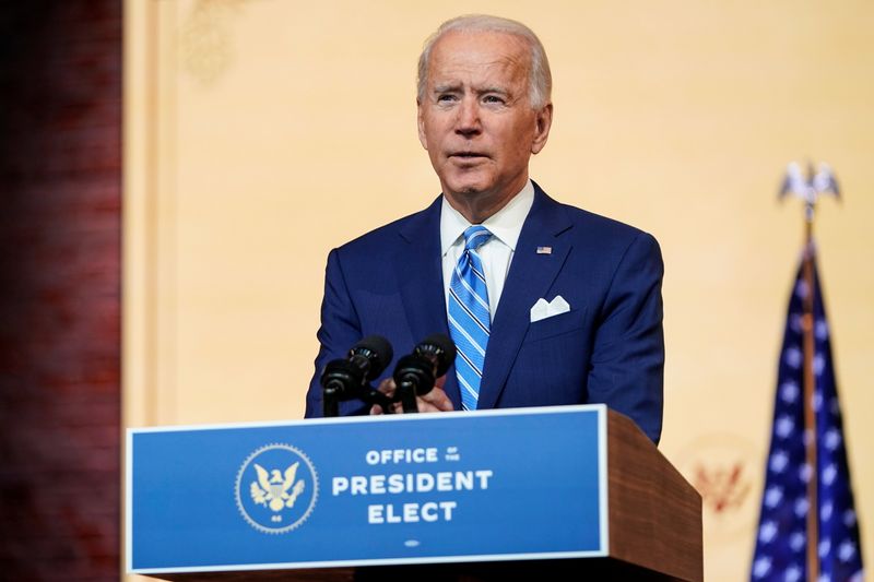 U.S. President-elect Joe Biden delivers pre-Thanksgiving speech at transition headquarters