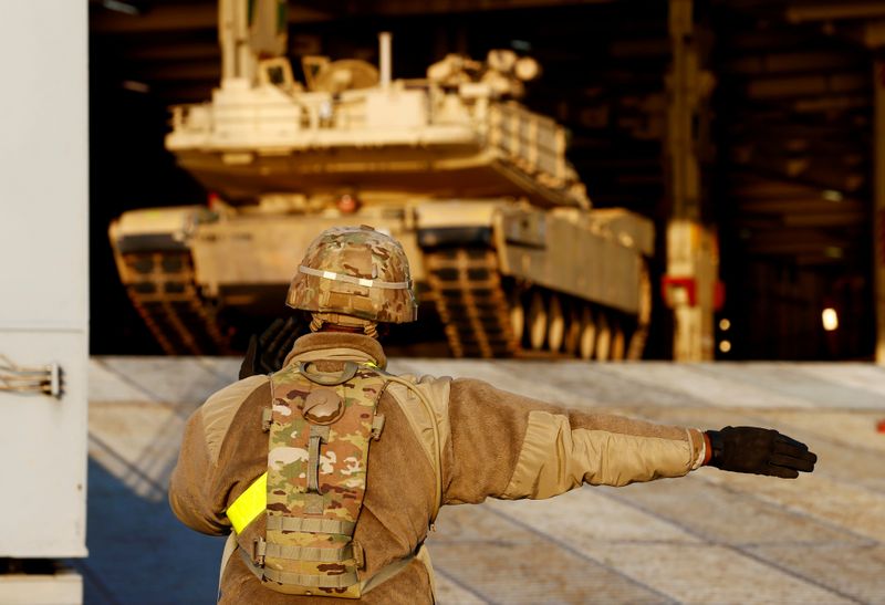 ILE PHOTO: U.S. Army Abrams tank leaves ship during operation