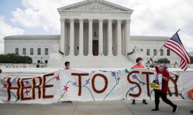 FILE PHOTO: DACA recipients and supporters celebrate outside U.S. Supreme