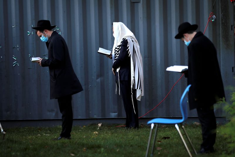 FILE PHOTO: Orthodox Jews gather for “Hoshanot prayers” as part