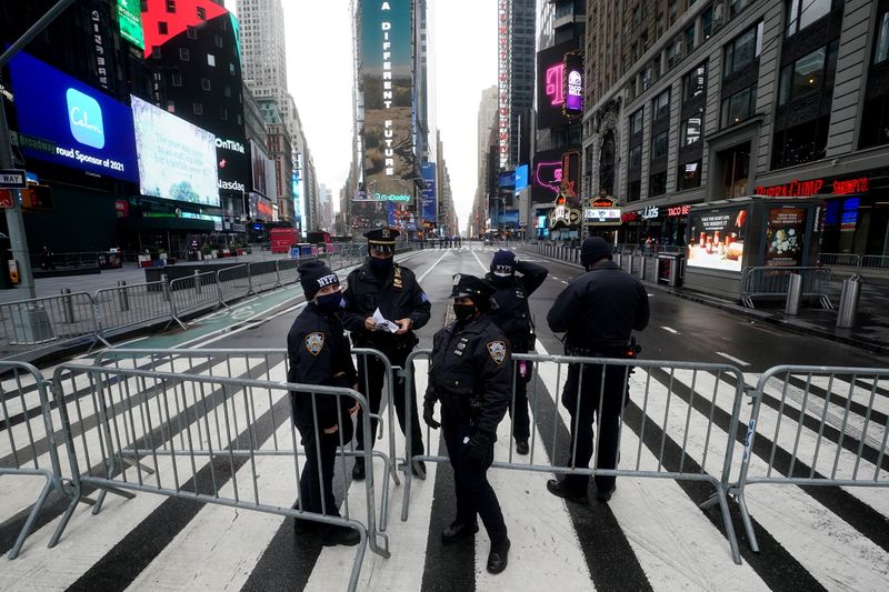 Police man checkpoints to prevent people from entering Times Square
