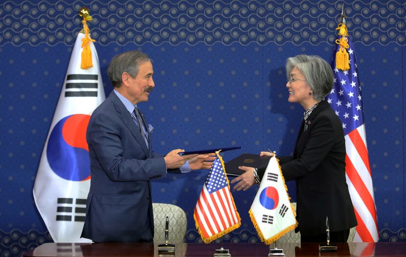 FILE PHOTO: South Korean Foreign Minister Kang Kyung-wha and U.S.