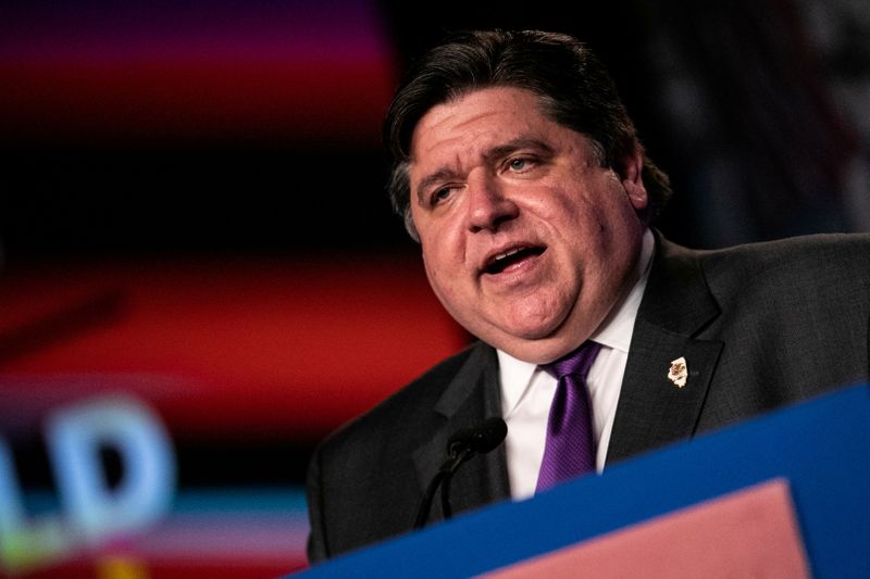 FILE PHOTO: Illinois Governor J.B. Pritzker delivers remarks at the