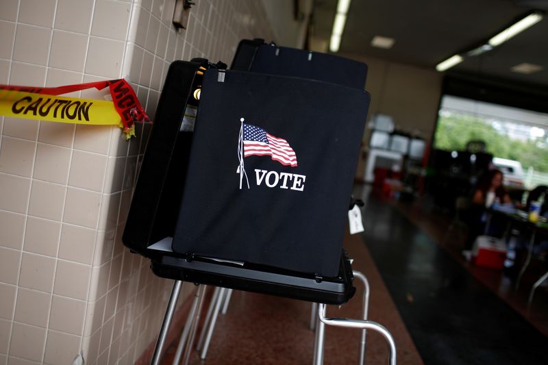 FILE PHOTO: A voting booth is seen during the Democratic