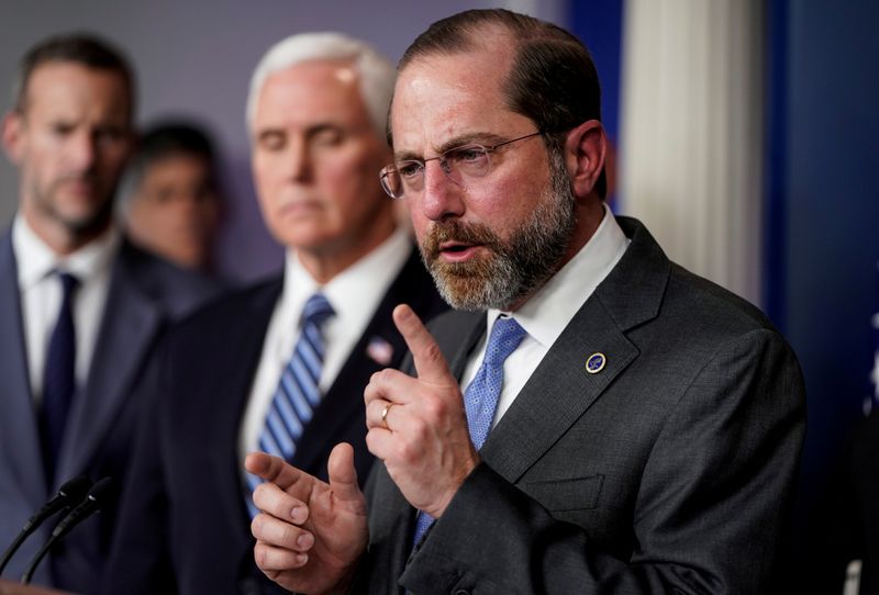Alex Azar speaks during a news briefing on the administration’s