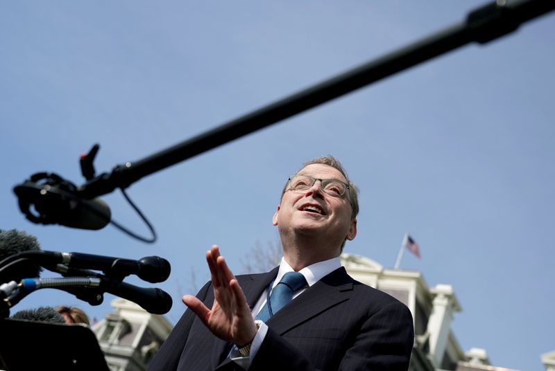 Council of Economic Advisers Chairman Kevin Hassett speaks to reporters