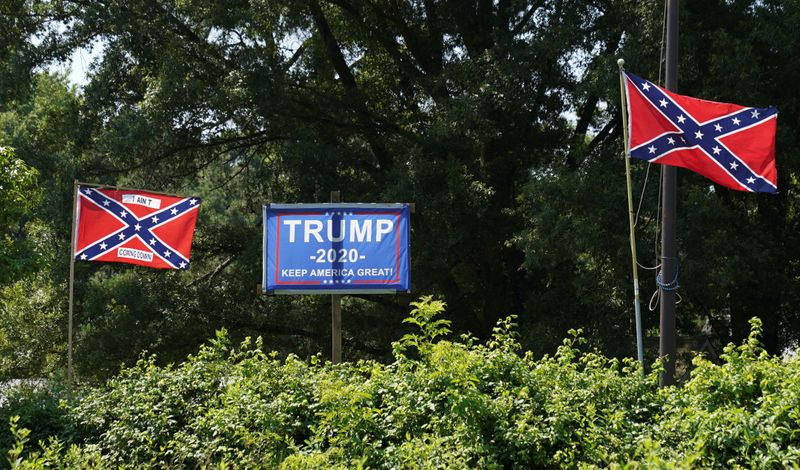 A Trump sign between Confederate flags in Virginia