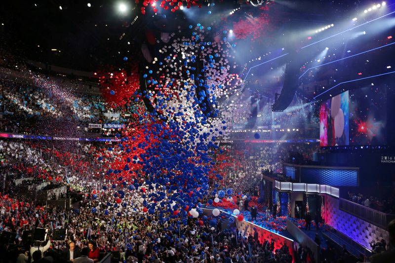 FILE PHOTO: Balloons drop at the conclusion of the Democratic